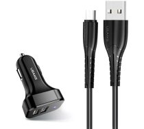 Usams Car charger 2xUSB C13 2.1A microUSB black/black NTU35MC13TZ