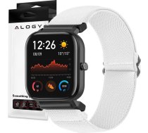 Universāla elastīga neilona pulksteņa siksniņa, aproce 20mm, balta, Alogy Nylon Smartwatch 15339X0, 5907765688281