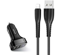 Usams Car charger 2x USB C13 2.1A lightning black/black NTU35LC13TZ