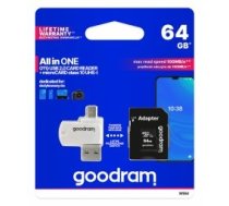 Goodram MicroSD class 10 UHS I 64GB Atmiņas karte + Karšu lasītājs