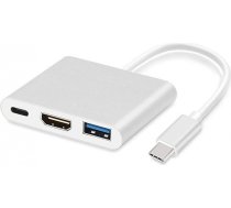 Ilike HD1 3in1 USB-C (Type-C) Ligzdas uz HDMI 4K / USB 3.0 / USB-C Siev. Audio & Video Kabeļa Adapteris Sudraba (OEM)