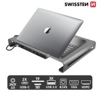 Swissten Daudzfunkcionāla USB-C Klēpjdatora dokstacija / HDMI / USB 3.0 / 2x USB-C / RJ45 / SD / Micro SD / VGA / Audio