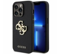 Guess Leather Perforated 4G Glitter Logo Back Case Aizsargapvalks Priekš Apple iPhone 15 Pro