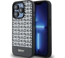 Dkny ādas apdrukāta raksta metāla logotips MagSafe futrālis iPhone 15 Pro Max - melns