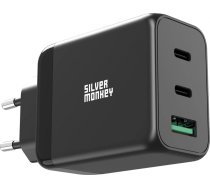 Silver Monkey GaN 65W wall charger 2x USB-C PD 1x USB-A QC 3.0 - black