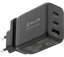 Tellur GaN 65W 3-port wall charger, 2xUSB-C + USB-A, EU,UK,US, black