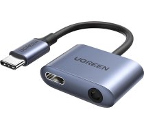 Ugreen audio adapteris USB Type C (vīrietis) - USB Type C PD QC (sieviešu) + 3.5mm mini ligzda (sieviešu) pelēka (CM231)