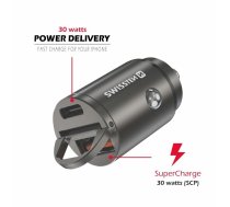 Swissten 30W Nano Metāla Automašīnas Lādētāja Adapteris ar 30W PD / SCP