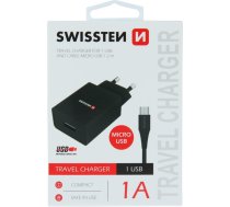 Swissten Travel Tīkla lādētājs Smart IC USB 1A + kabelis USB / Micro USB 1.2m22062000