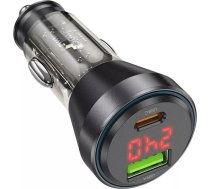 Hoco USB A Type C Car Charger with Display Cable Type C to Lightning PD QC3.0 3A 48W NZ12B Transparent Black