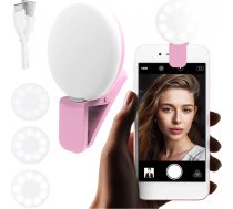 Alogy Mini Selfie Ring LED Light Clip for Phone Clip Recording Pink