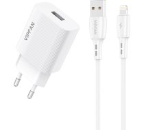 Vipfan Network charger VFAN E01, 1x USB, 2.4A + Lightning cable (white)E01S-LT