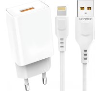 Denmen USB wall charger USB - Lightning cable for iPhone 1m fast 2.4A 12W Denmen White6973224870282