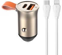 Ldnio Car charger LDNIO C509Q, USB + USB-C, 30W + cable USB-C to Lightning (gold)C509Q TYPE C TO LIGH