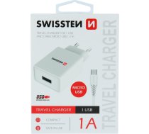 Swissten Travel Tīkla lādētājs Smart IC USB 1A + kabelis USB / Micro USB 1.2m22061000