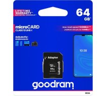 Goodram memory card microSD 64GB 100MB/s class 10 UHS I with adapter SD