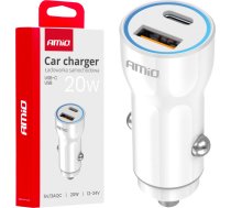 Amio Car charger USB-A + USB-C 20W 12/24V AMiO-0388103881