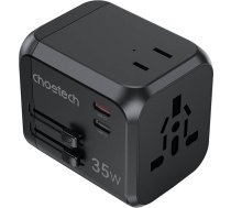 Choetech PD5008 travel charger, 3xUSB-A, 2xUSB-C, GaN, 35W, US/EU/UK/AU (black)PD5008