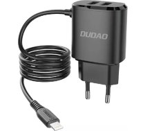 Dudao 2x USB charger with built-in Lightning cable 12 W black (A2ProL black)A2PRO_LIGHTNING_BLACK