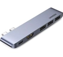 Ugreen Multifunctional HUB UGREEN 2x USB Type C to USB Type C PD (Thunderbolt 3, 100W, 4K@60 Hz, 10 Gbps) / HDMI 4K@30 Hz / 3x USB 3.0 for MacBook Pro / Air gray (60559)60559-UGREEN