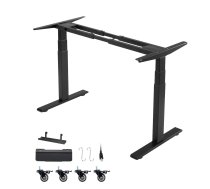 VEVOR divu motoru stāvoša galda rāmis, elektriski augstumā regulējams 61–124 cm, garums 100–200 cm, 3 atmiņas režīmi, melns