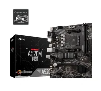 MSI Motherboard A520M PRO AM4 2DDR4 DP/VGA/HDMI USB 3.2 mATX | A520M PRO | 4719072755492 | KBMSIAA7A520U01