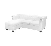 Stūra Dīvāns Chesterfield, Balta Mākslīga Zamšāda Vidaxl 8718475590927