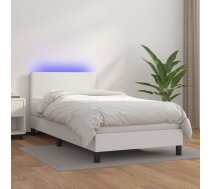 Atsperu Gulta Ar Matraci, Led, Balta, 90X200 Cm, Mākslīgā Āda Vidaxl 8720287376064