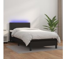 Atsperu Gulta Ar Matraci, Led, Melna, 90X200 Cm, Mākslīgā Āda Vidaxl 8720287376651