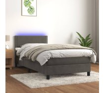 Atsperu Gulta Ar Matraci, Led, Tumši Pelēks Samts, 90X200 Cm Vidaxl 8720287378464