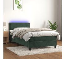 Atsperu Gulta Ar Matraci, Led, Tumši Zaļš Samts, 90X200 Cm Vidaxl 8720287378488