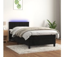 Atsperu Gulta Ar Matraci, Led, Melns Samts, 90X200 Cm Vidaxl 8720287379072
