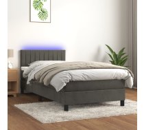 Atsperu Gulta Ar Matraci, Led, Tumši Pelēks Samts, 90X200 Cm Vidaxl 8720287380269