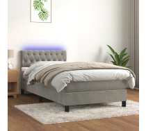 Atsperu Gulta Ar Matraci, Led, Gaiši Pelēks Samts, 90X200 Cm Vidaxl 8720287380856