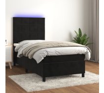 Atsperu Gulta Ar Matraci, Led, Melns Samts, 90X200 Cm Vidaxl 8720287396277