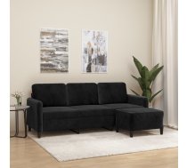 Trīsvietīgs Dīvāns Ar Kājsoliņu, 180 Cm, Melns Samts Vidaxl 8721012061460