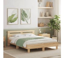 Gultas Rāmis Ar Galvgali Un Led, Koka Krāsa, 150X200 Cm Vidaxl 8721012247581