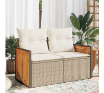 Divvietīgs Dārza Dīvāns Ar Matračiem, Bēša Pe Rotangpalma Vidaxl 8721012334533