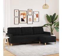 Trīsvietīgs Dīvāns Ar Kājsoliņu, 210 Cm, Melns Audums Vidaxl 8721102602443