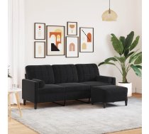 Trīsvietīgs Dīvāns Ar Kājsoliņu, 180 Cm, Melns Samts Vidaxl 8721102602634