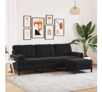 Trīsvietīgs Dīvāns Ar Kājsoliņu, 210 Cm, Melns Samts Vidaxl 8721102602733