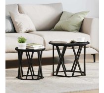 Sānu Galds 2 Pcs Melns Ozolkoks Inženieru Koks Un Tērauds Vidaxl 8721158248800