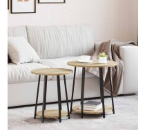 Sānu Galdiņu Komplekts Ar Plauktu 2 Pcs Sonoma Ozols Un Melns Vidaxl 8721158254238