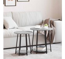 Sānu Galdiņu Komplekts Ar Plauktu 2 Pcs Pelēks Sonoma Un Melns Vidaxl 8721158254252