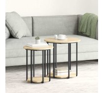 Sānu Galdiņu Komplekts Ar Plauktu 2 Pcs Brūna Vidaxl 8721158254351