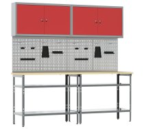 Darbagalda Komplekts Ar Plauktu 8 Pcs Sarkans Un Pelēks Vidaxl 8721158654632