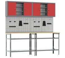 Darbagalda Komplekts Ar Plauktu 8 Pcs Sarkans Un Pelēks Vidaxl 8721158654656