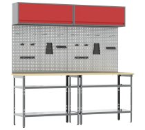 Darbagalda Komplekts Ar Plauktu 8 Pcs Sarkans Un Pelēks Vidaxl 8721158654670