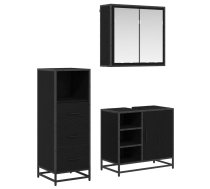 Vannas Istabas Mēbeļu Komplekts Ar Plauktu 3 Pcs Melns Ozolkoks Vidaxl 8721359480146