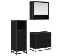 Vannas Istabas Mēbeļu Komplekts Ar Plauktu 3 Pcs Melns Ozolkoks Vidaxl 8721359480269
